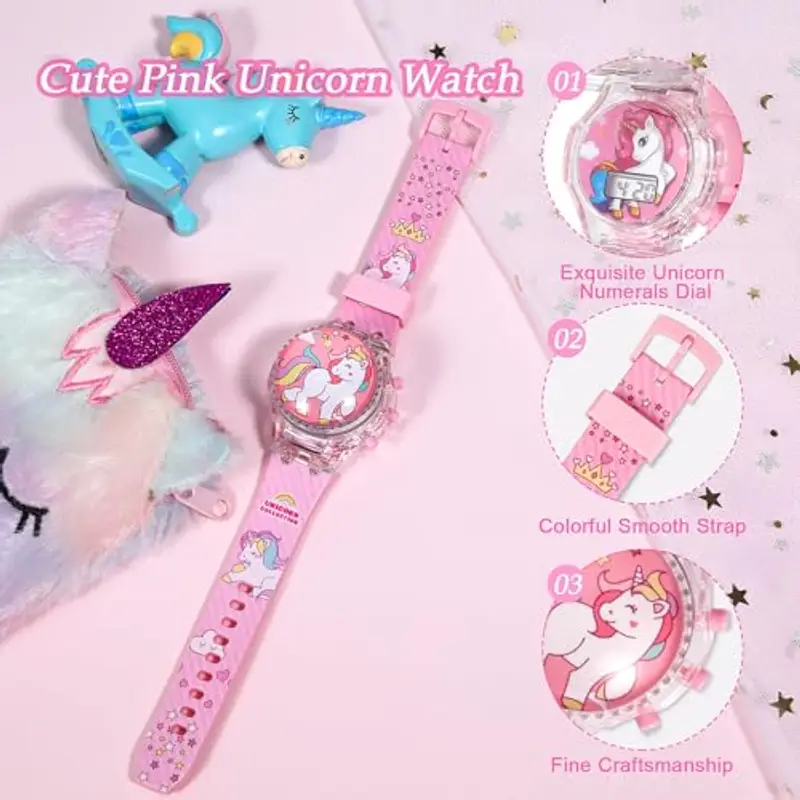 Orologio Digitale per Bambini Orologi Ragazza con 3D Cartone Animato Cinturino Cartoni 3D Retroilluminazione Elettronicamente Illuminato LED Musica Orologio, Visualizzazione Della Data e Dell'ora miniatura 3