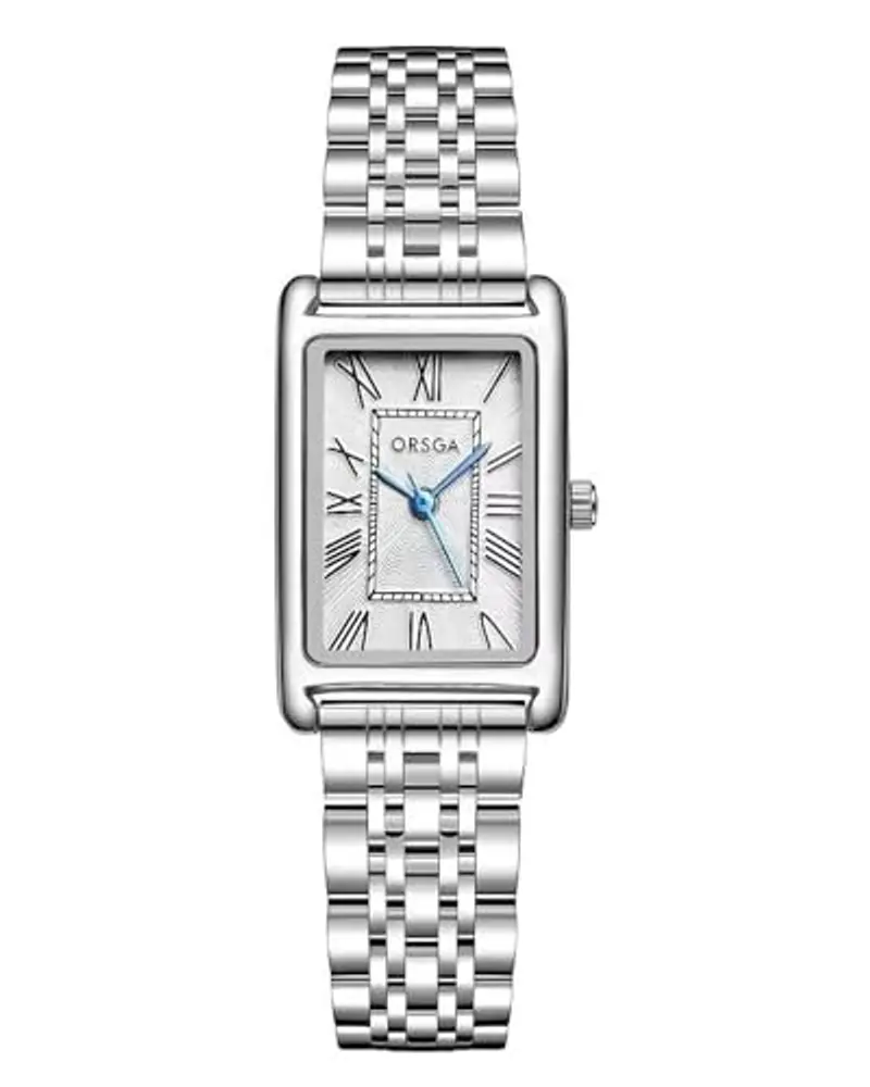 Orologio Donna Acciaio Argento Rettangolare - Classico Orologio da Polso Donna Elegante Analogico Quarzo Orologio da Donna Numeri Romani Retrò Design, Regalo Donna