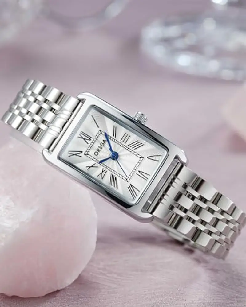 Orologio Donna Acciaio Argento Rettangolare - Classico Orologio da Polso Donna Elegante Analogico Quarzo Orologio da Donna Numeri Romani Retrò Design, Regalo Donna miniatura 3