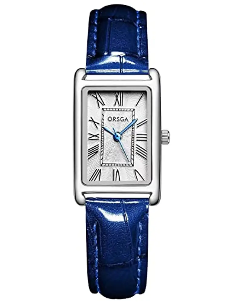 Orologio Donna Cinturino Pelle Classico Rettangolare Orologio da Polso Donna Elegante Analogico Quarzo Impermeabile Orologio da Donna Retrò Moda Design, Regalo per Donna - Blu