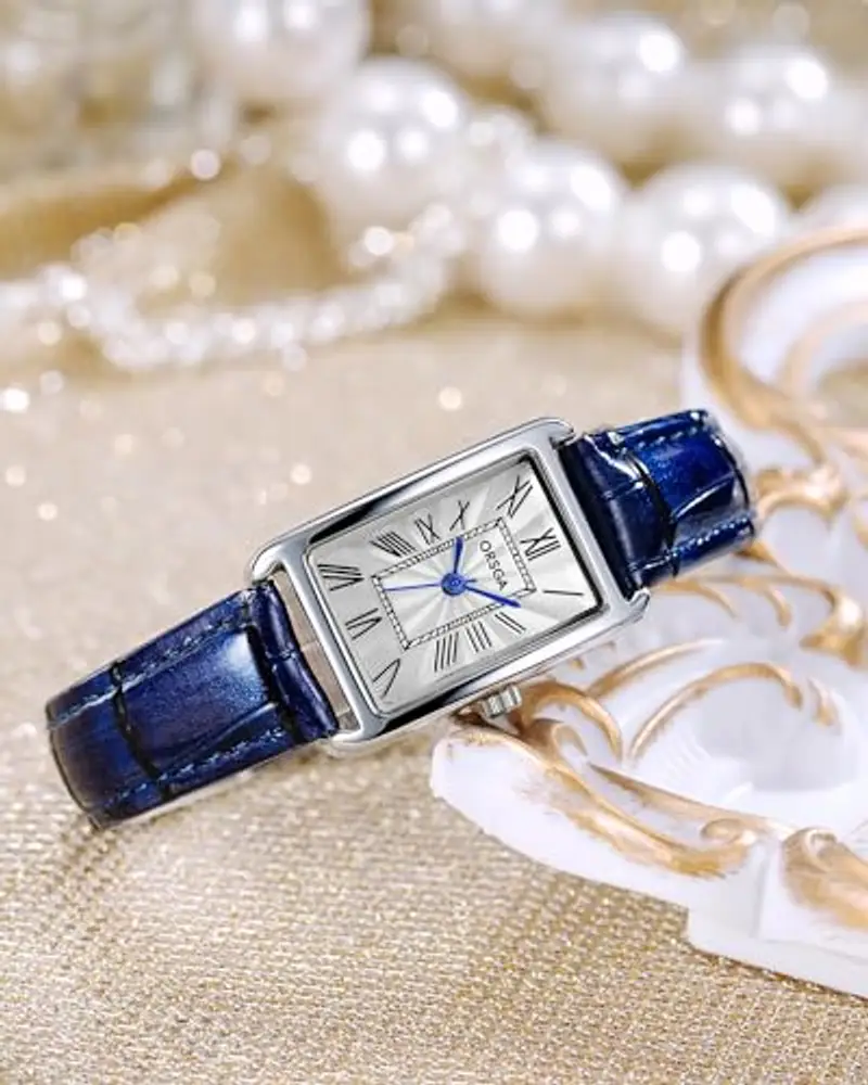 Orologio Donna Cinturino Pelle Classico Rettangolare Orologio da Polso Donna Elegante Analogico Quarzo Impermeabile Orologio da Donna Retrò Moda Design, Regalo per Donna - Blu miniatura 2