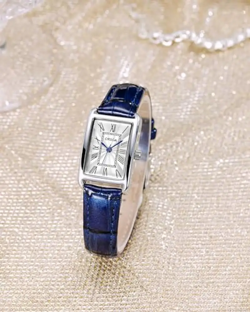 Orologio Donna Cinturino Pelle Classico Rettangolare Orologio da Polso Donna Elegante Analogico Quarzo Impermeabile Orologio da Donna Retrò Moda Design, Regalo per Donna - Blu miniatura 3