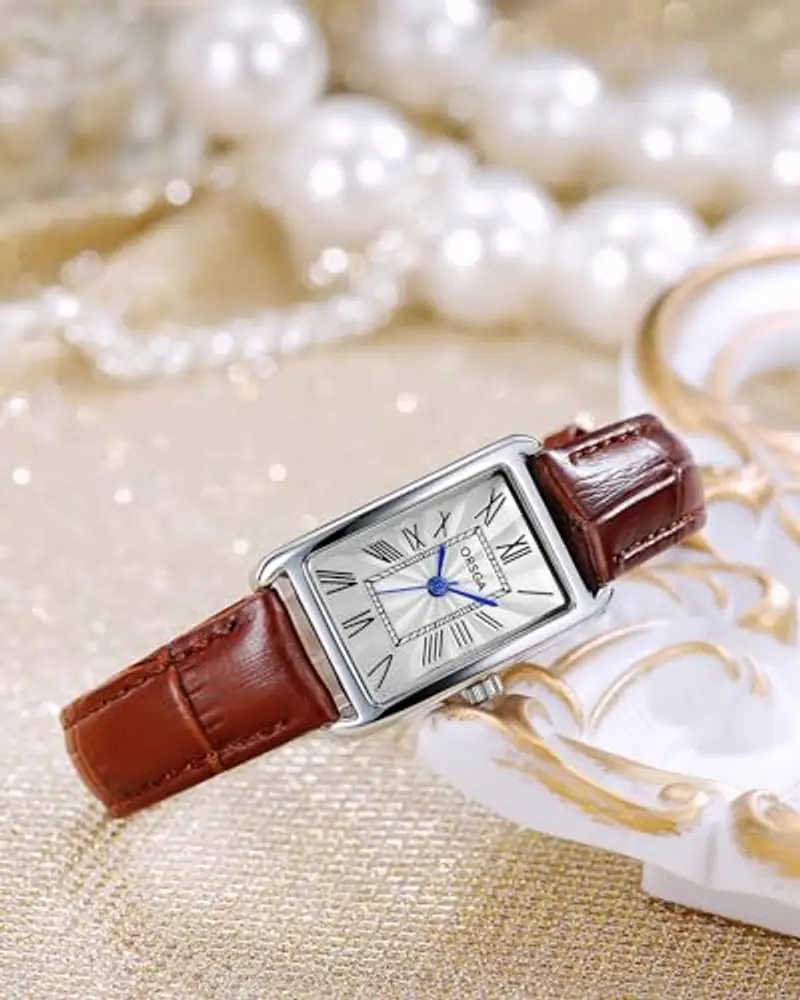 Orologio Donna Cinturino Pelle Classico Rettangolare Orologio da Polso Donna Elegante Analogico Quarzo Impermeabile Orologio da Donna Retrò Moda Design, Regalo per Donna - Marrone miniatura 2