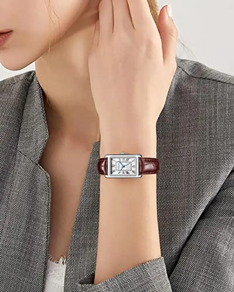 Orologio Donna Cinturino Pelle Classico Rettangolare Orologio da Polso Donna Elegante Analogico Quarzo Impermeabile Orologio da Donna Retrò Moda Design, Regalo per Donna - Marrone miniatura 3