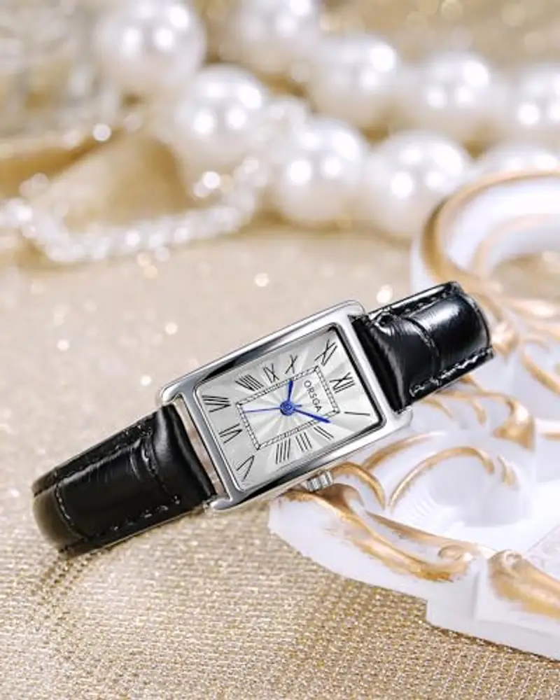 Orologio Donna Cinturino Pelle Classico Rettangolare Orologio da Polso Donna Elegante Analogico Quarzo Impermeabile Orologio da Donna Retrò Moda Design, Regalo per Donna - Nero miniatura 3