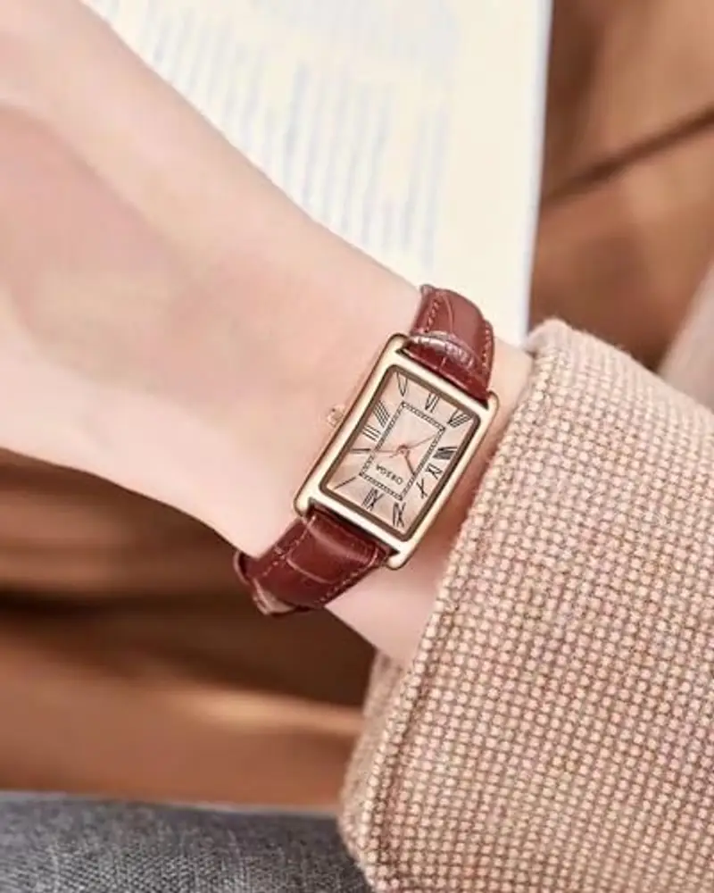Orologio Donna Cinturino Pelle Marrone Classico Rettangolare Orologio da Polso Donna Elegante Analogico Quarzo Impermeabile Orologio da Donna Retrò Moda Design, Regalo per Donna miniatura 2