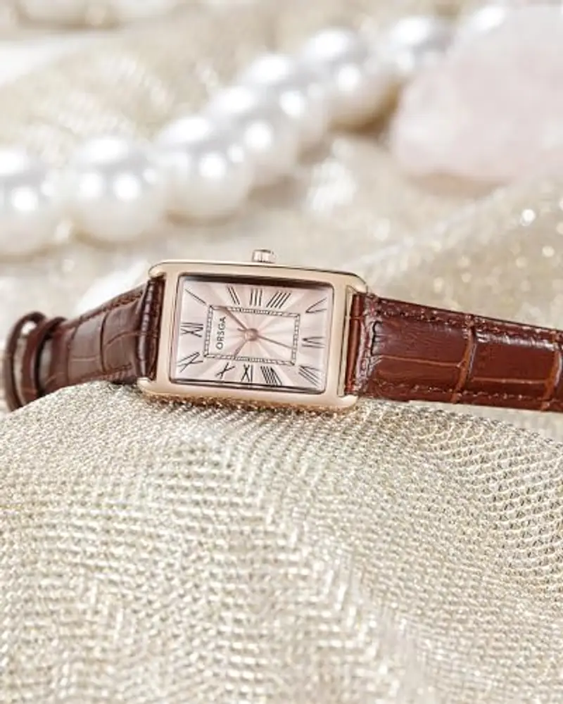 Orologio Donna Cinturino Pelle Marrone Classico Rettangolare Orologio da Polso Donna Elegante Analogico Quarzo Impermeabile Orologio da Donna Retrò Moda Design, Regalo per Donna miniatura 3