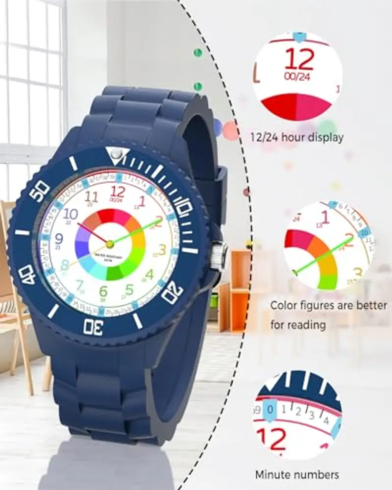 Orologio per bambini, Orologio per bambini per ragazzi e ragazze, orologio da polso educativo per bambini, orologio analogico con lunetta girevole, facile da imparare a leggere, Full HD 1080P Home miniatura 3