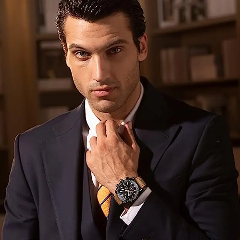 Orologio Uomo BY BENYAR Movimento al Quarzo Moda Sportivo Cronografo 30M Impermeabile Orologio da Polso Elegante con Cinturino in Pelle Regalo per Uomo miniatura 2