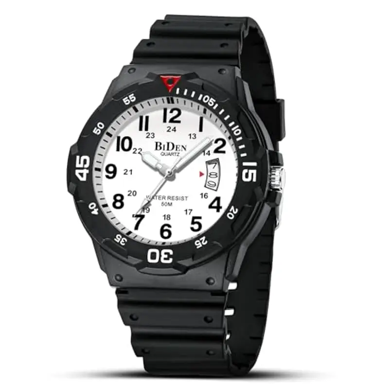Orologio Uomo Giapponese Analogico Al Quarzo, Impermeabile, In Gomma Siliconica, Con Data Luminosa, Per Attività All'aria Aperta, Per Uomini e Uomini, Per Papà (Nero Bianco77)