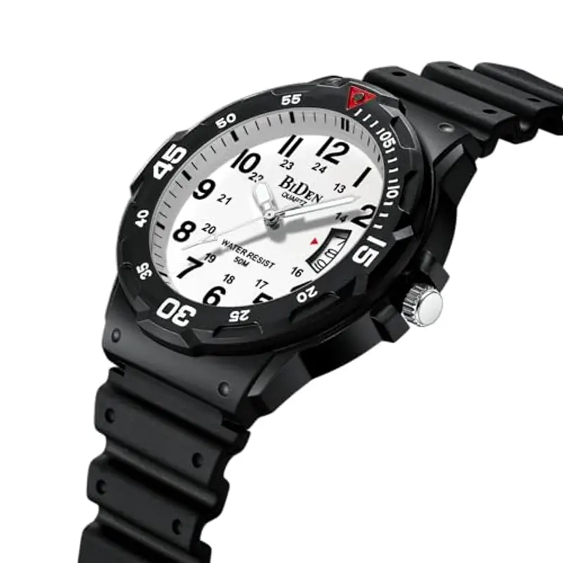 Orologio Uomo Giapponese Analogico Al Quarzo, Impermeabile, In Gomma Siliconica, Con Data Luminosa, Per Attività All'aria Aperta, Per Uomini e Uomini, Per Papà (Nero Bianco77) miniatura 3