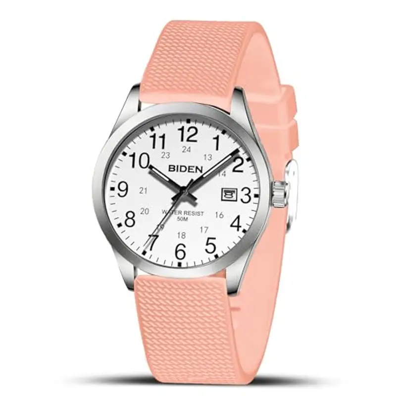 Orologio Uomo Orologio Analogico al Quarzo da Uomo Orologio Impermeabile 30M Orologio Polso da Uomo Casual da Uomo d'affari di Moda Con Cinturino in Silicone Luminoso Con Data (Argento Bianco Rosa)