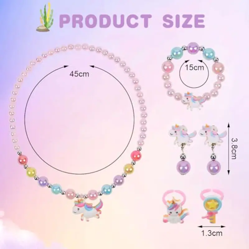 OSDUE 6 Pezzi Set di Gioielli a Unicorno, Bambina Della Principessa dei Set Gioielli Collana Braccialetto Orecchini miniatura 2