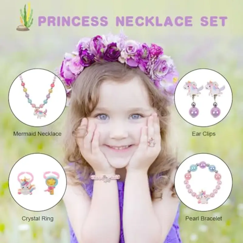 OSDUE 6 Pezzi Set di Gioielli a Unicorno, Bambina Della Principessa dei Set Gioielli Collana Braccialetto Orecchini miniatura 3