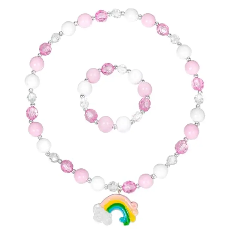 OSDUE Arcobaleno Bracciale Collana Set, Collana della Principessa dei Bambini Set Gioielli, Vesti e Giochi di Ruolo Regalo Ragazza, Principessa Dress Up Articoli per Feste Set di Accessori Vestire