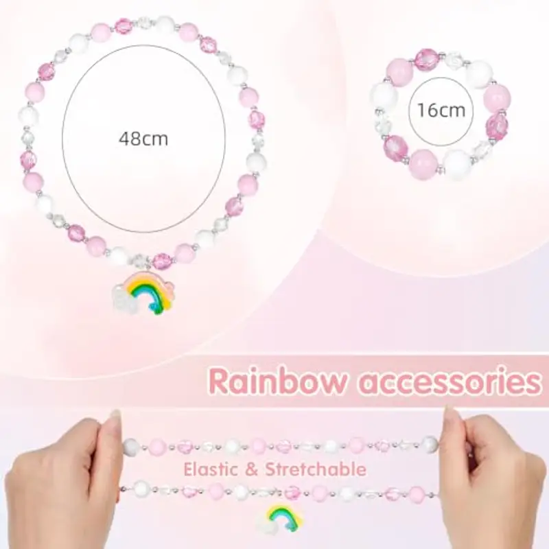 OSDUE Arcobaleno Bracciale Collana Set, Collana della Principessa dei Bambini Set Gioielli, Vesti e Giochi di Ruolo Regalo Ragazza, Principessa Dress Up Articoli per Feste Set di Accessori Vestire miniatura 2