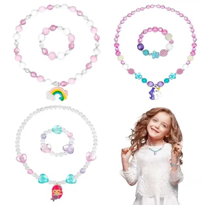 OSDUE Bracciale Collana Set, Unicorn Sirena Arcobaleno Set Gioielli, Vesti e Giochi di Ruolo Regalo Ragazza, Principessa Dress Up Articoli per Feste Set di Accessori per Vestire