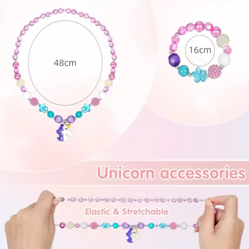 OSDUE Bracciale Collana Set, Unicorn Sirena Arcobaleno Set Gioielli, Vesti e Giochi di Ruolo Regalo Ragazza, Principessa Dress Up Articoli per Feste Set di Accessori per Vestire miniatura 2