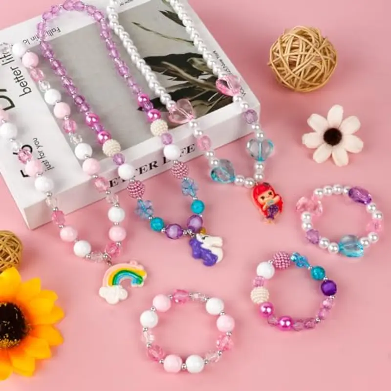 OSDUE Bracciale Collana Set, Unicorn Sirena Arcobaleno Set Gioielli, Vesti e Giochi di Ruolo Regalo Ragazza, Principessa Dress Up Articoli per Feste Set di Accessori per Vestire miniatura 3
