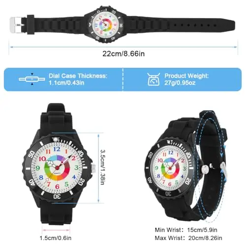 OSDUE Orologio Bambini, Orologio Educativo per Bambini, orologios resistente all'acqua da 30 metri, Quadrante Multicolore miniatura 2