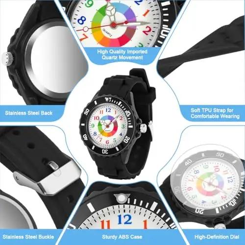 OSDUE Orologio Bambini, Orologio Educativo per Bambini, orologios resistente all'acqua da 30 metri, Quadrante Multicolore miniatura 3