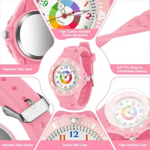 OSDUE Orologio Bambini, Orologio Educativo per Bambini, orologios resistente all'acqua da 30 metri, Quadrante Multicolore miniatura 3