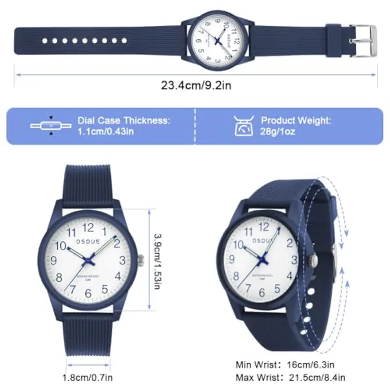 OSDUE Orologio Bambino, Impermeabile Orologio per Bambini Tempo Orologio da Polso Orologio Luminosi Educativo per Bambini Quarzo Orologio Lancette Delle Ore e Dei Minuti Per Ragazze Ragazzi 5-18 Blu miniatura 2