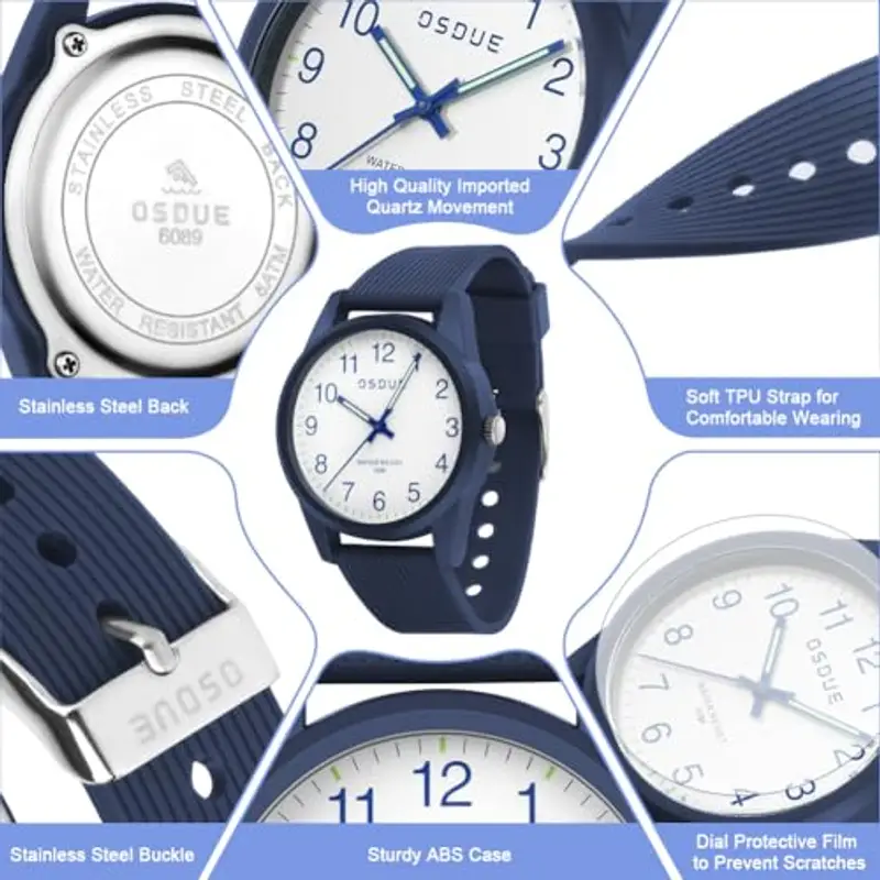 OSDUE Orologio Bambino, Impermeabile Orologio per Bambini Tempo Orologio da Polso Orologio Luminosi Educativo per Bambini Quarzo Orologio Lancette Delle Ore e Dei Minuti Per Ragazze Ragazzi 5-18 Blu miniatura 3