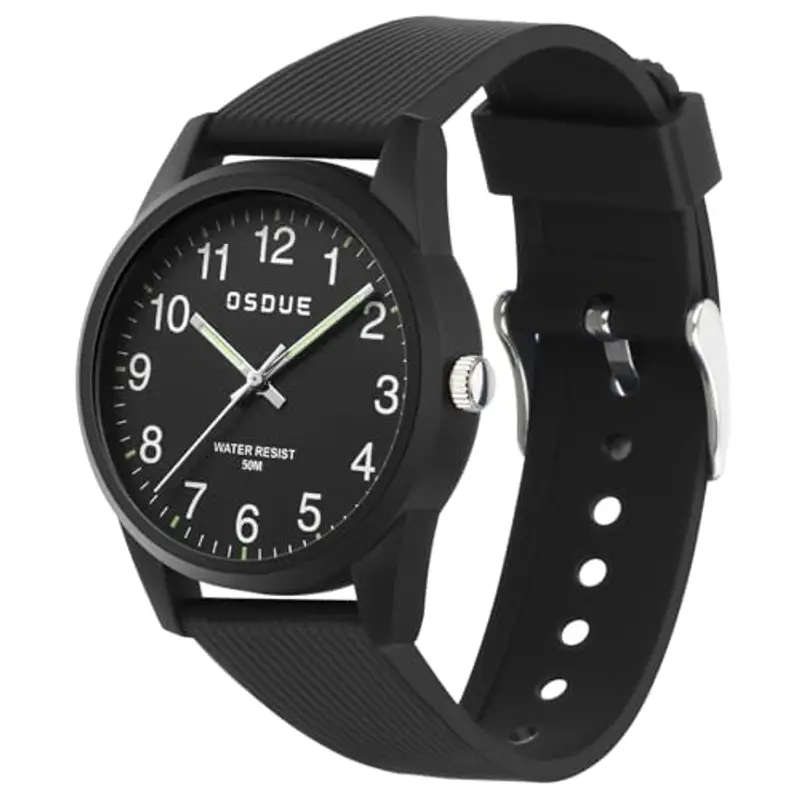 OSDUE Orologio Bambino, Impermeabile Orologio per Bambini Tempo Orologio da Polso Orologio Luminosi Educativo per Bambini Quarzo Orologio Lancette Delle Ore e Dei Minuti Per Ragazze Ragazzi 5-18 Nero
