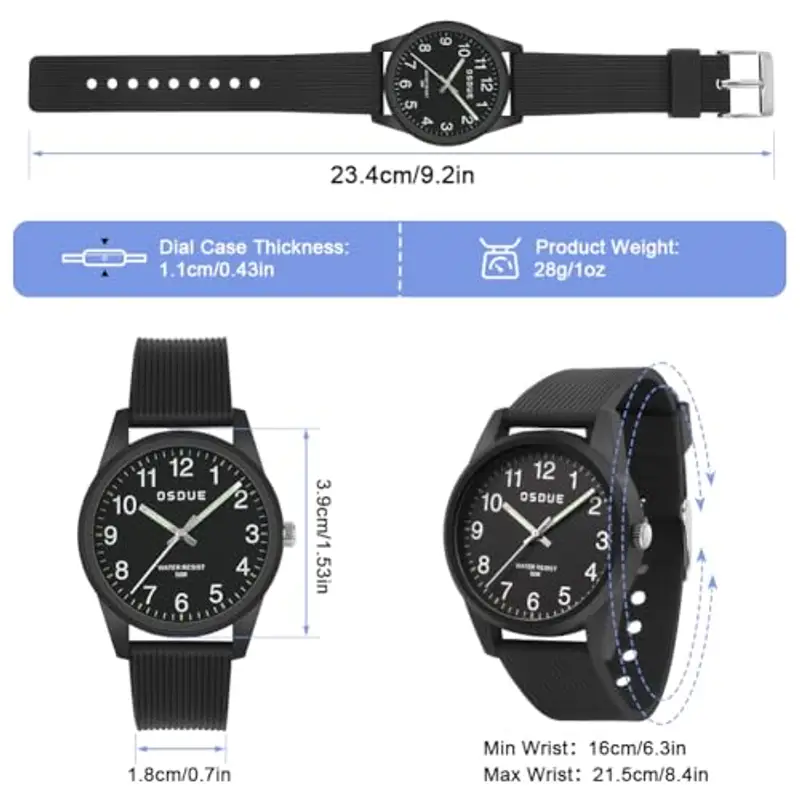 OSDUE Orologio Bambino, Impermeabile Orologio per Bambini Tempo Orologio da Polso Orologio Luminosi Educativo per Bambini Quarzo Orologio Lancette Delle Ore e Dei Minuti Per Ragazze Ragazzi 5-18 Nero miniatura 2