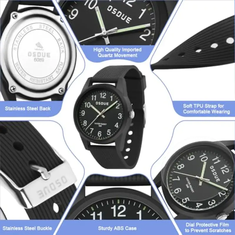 OSDUE Orologio Bambino, Impermeabile Orologio per Bambini Tempo Orologio da Polso Orologio Luminosi Educativo per Bambini Quarzo Orologio Lancette Delle Ore e Dei Minuti Per Ragazze Ragazzi 5-18 Nero miniatura 3