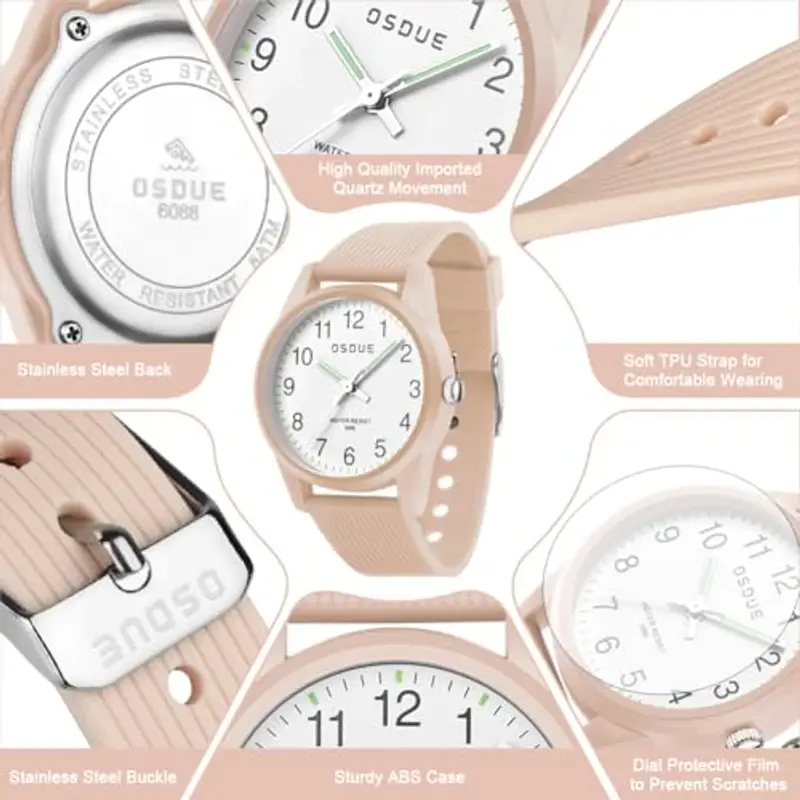 OSDUE Orologio Bambino, Impermeabile Orologio per Bambini Tempo Orologio da Polso Orologio Luminosi Educativo per Bambini Quarzo Orologio Lancette Delle Ore e Dei Minuti Per Ragazze Ragazzi 5-18 Rosa miniatura 3