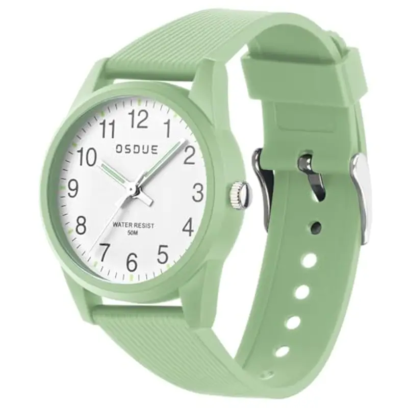 OSDUE Orologio Bambino, Impermeabile Orologio per Bambini Tempo Orologio da Polso Orologio Luminosi Educativo per Bambini Quarzo Orologio Lancette Delle Ore e Dei Minuti Per Ragazze Ragazzi 5-18 Verde