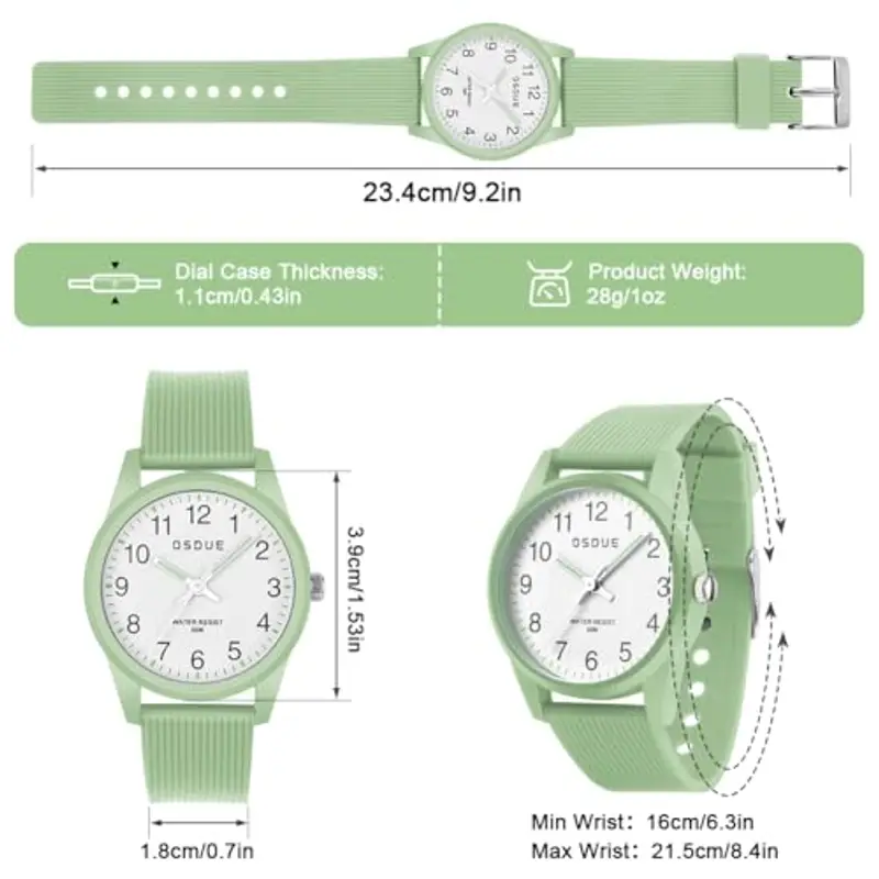 OSDUE Orologio Bambino, Impermeabile Orologio per Bambini Tempo Orologio da Polso Orologio Luminosi Educativo per Bambini Quarzo Orologio Lancette Delle Ore e Dei Minuti Per Ragazze Ragazzi 5-18 Verde miniatura 2