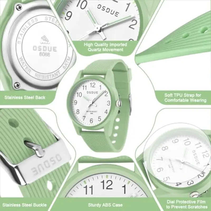 OSDUE Orologio Bambino, Impermeabile Orologio per Bambini Tempo Orologio da Polso Orologio Luminosi Educativo per Bambini Quarzo Orologio Lancette Delle Ore e Dei Minuti Per Ragazze Ragazzi 5-18 Verde miniatura 3