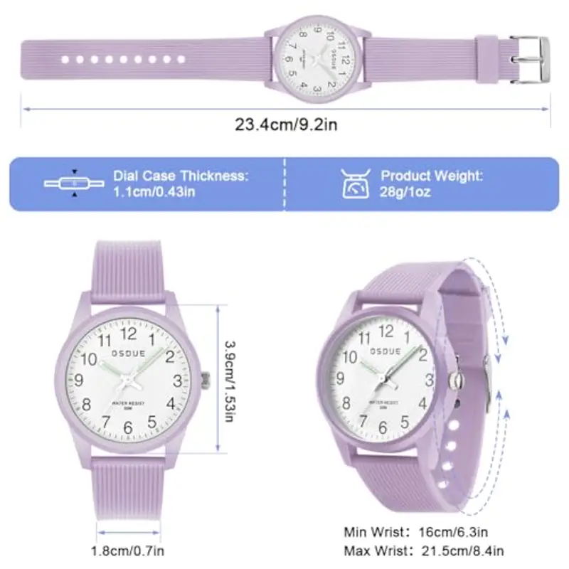 OSDUE Orologio Bambino, Impermeabile Orologio per Bambini Tempo Orologio da Polso Orologio Luminosi Educativo per Bambini Quarzo Orologio Lancette Delle Ore e Dei Minuti Per Ragazze Ragazzi 5-18 Viola miniatura 2