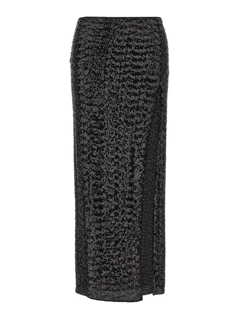Gonna lunga con paillette Nero