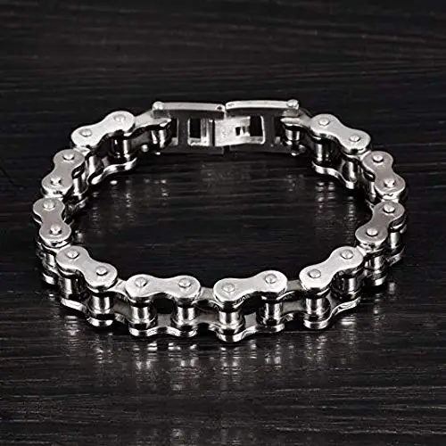 OSTAN Uomo Gioielli Acciaio Inossidabile Cinturino da Motociclista Bracciale Catena della Bicicletta Pesante miniatura 2