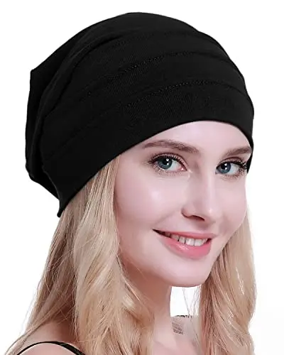 Osvyo - Berretto in cotone da donna per chemio in caso di cancro e perdita di capelli, imballaggio sigillato, Nero ,