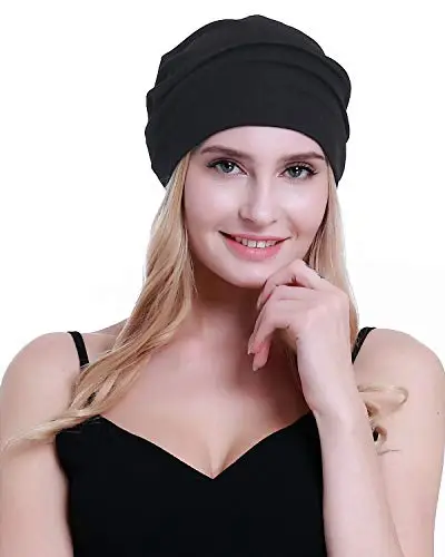 Osvyo - Berretto in cotone da donna per chemio in caso di cancro e perdita di capelli, imballaggio sigillato, Nero miniatura 2