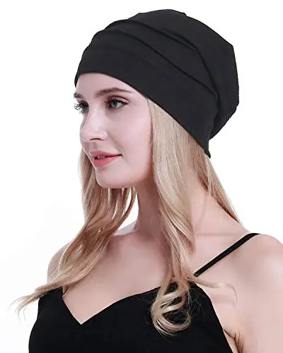 Osvyo - Berretto in cotone da donna per chemio in caso di cancro e perdita di capelli, imballaggio sigillato, Nero miniatura 3