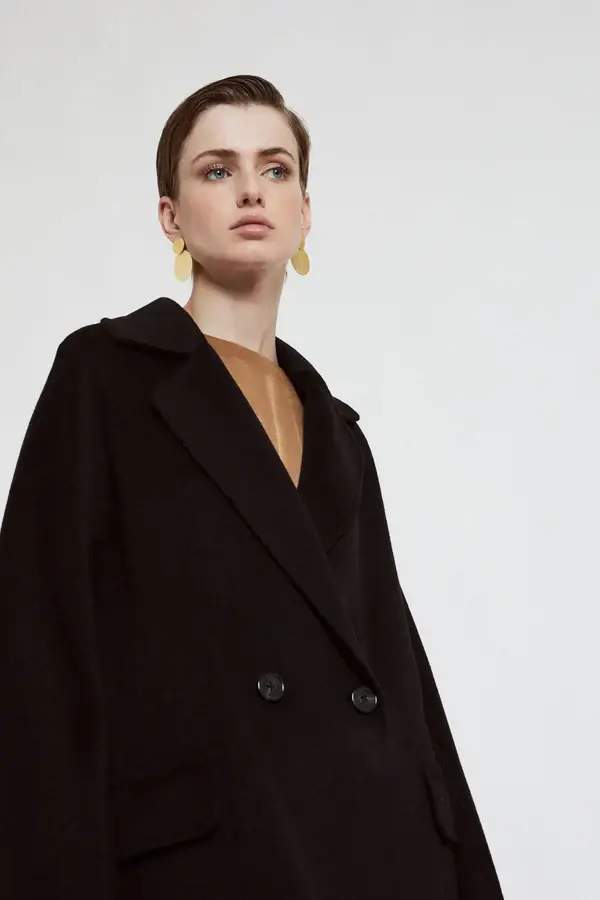 Cappotto lungo marrone doppiopetto miniatura 2