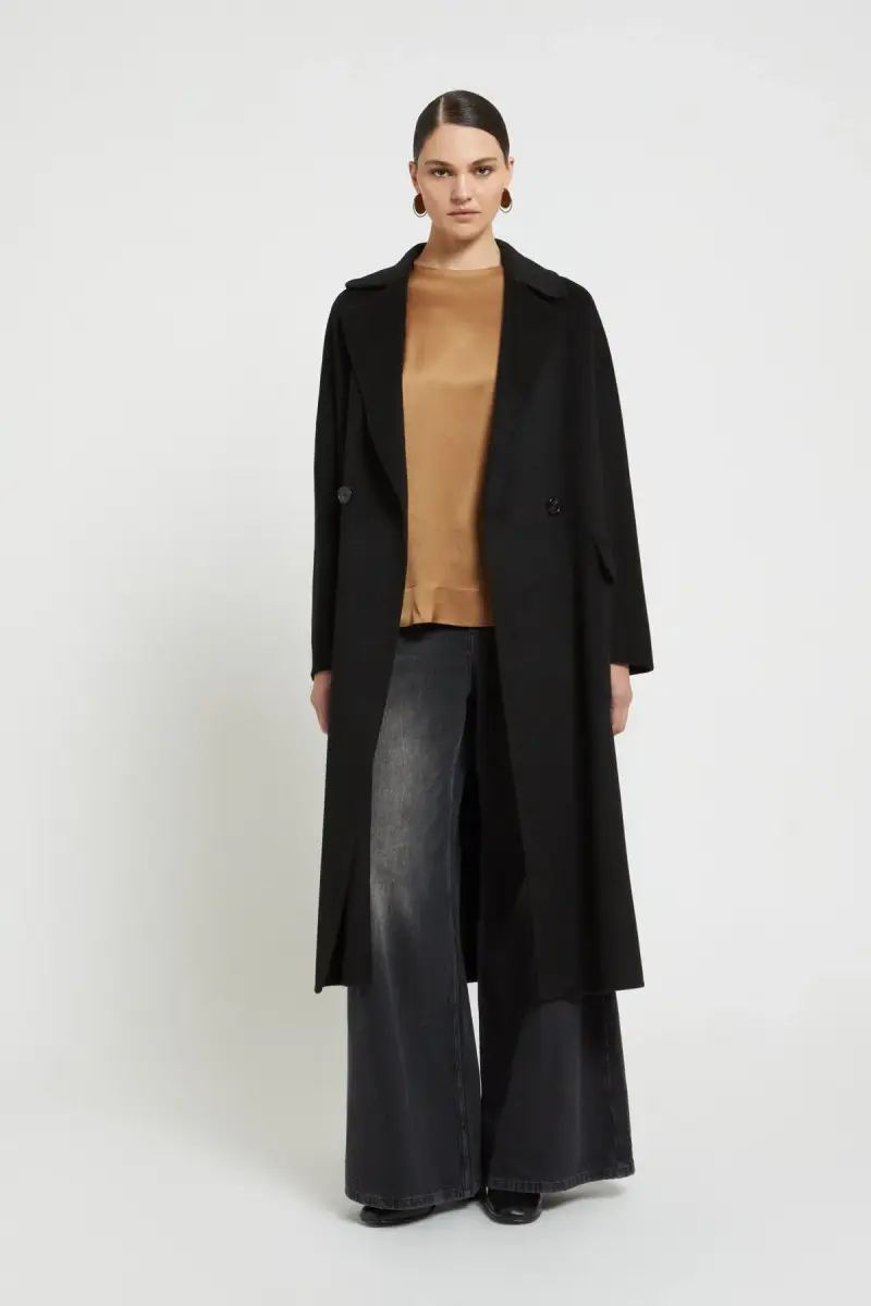 Cappotto lungo nero doppiopetto miniatura 2