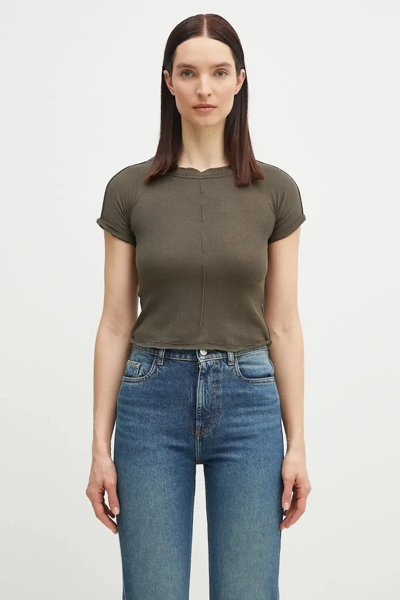 maglietta con aggiunta di lino Deconstructed Linen colore verde 105-101106-01