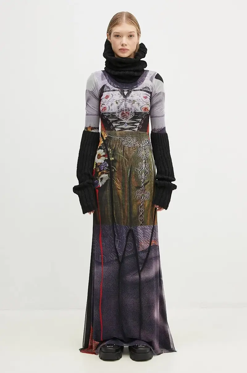 vestito con aggiunta di lana Mesh Turtleneck Dress 1010302721 Multicolore