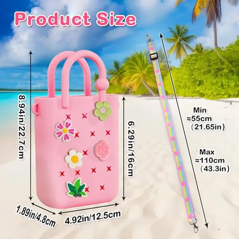 Oudizz Mini Borsa in Gomma, Borsa da Spiaggia Impermeabile in EVA per Bambine, Piccola con Foro in Silicone per Viaggi All'aperto, Simpatica in Gomma con 20 Charms & Tracolla Regolabile miniatura 2