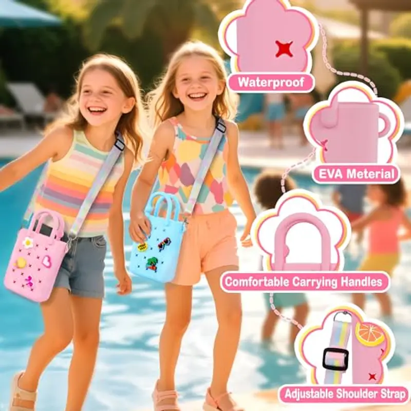 Oudizz Mini Borsa in Gomma, Borsa da Spiaggia Impermeabile in EVA per Bambine, Piccola con Foro in Silicone per Viaggi All'aperto, Simpatica in Gomma con 20 Charms & Tracolla Regolabile miniatura 3