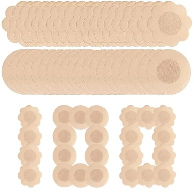 OUDQFCJ 100 Pezzi Copricapezzoli Invisibili Autoadesivi Monouso per Donne, Copri Capezzoli Adesivi e Paracapezzoli, Nipple Cover Adesivi Monouso per Capezzoli da Donna (Fiore & Rotondo)