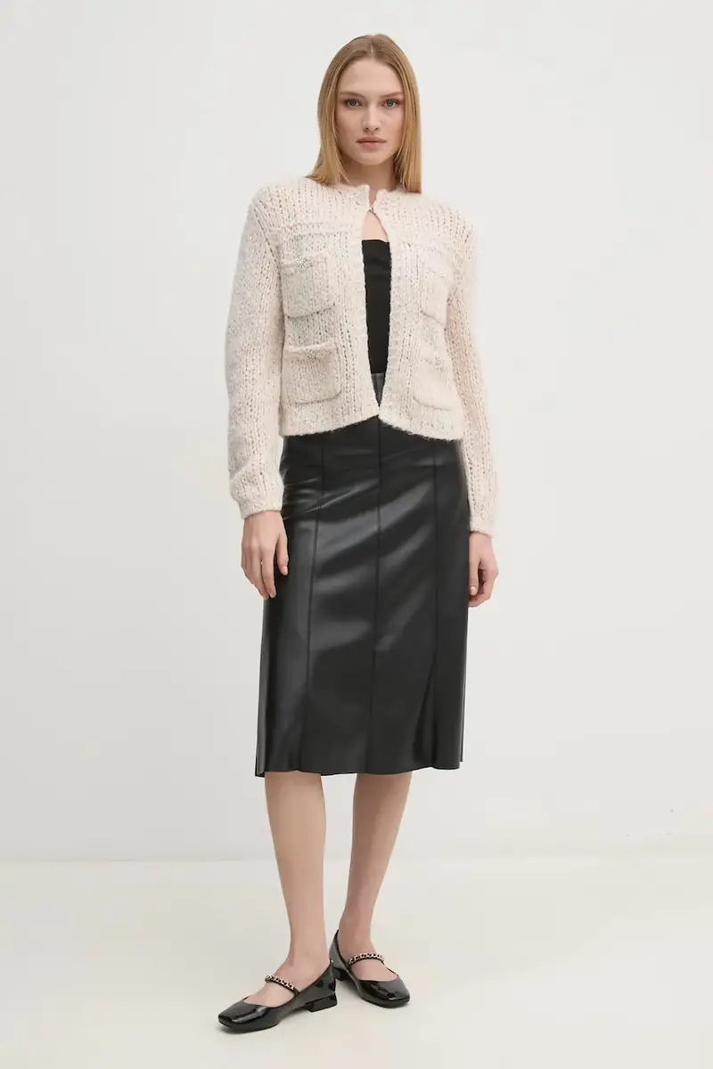 cardigan con aggiunta di lana colore beige 90614 miniatura 2