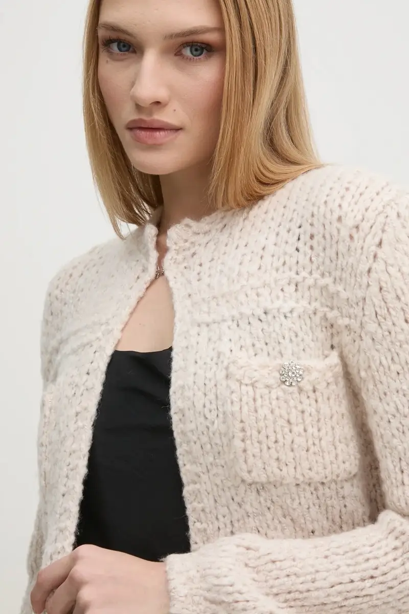 cardigan con aggiunta di lana colore beige 90614 miniatura 4